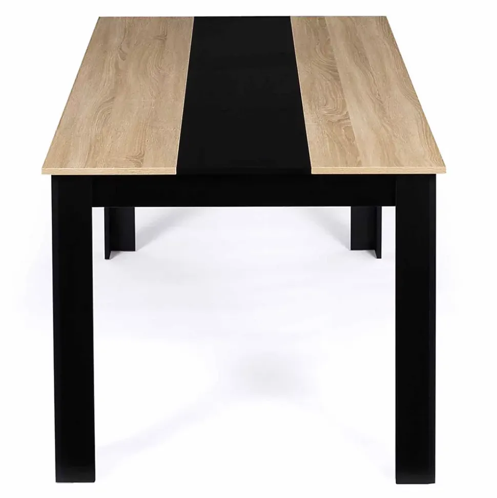 Table à manger rectangle GEORGIA 6 personnes noire et imitation hêtre 140 x 80 cm