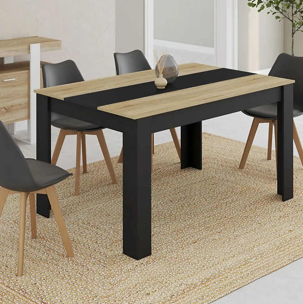 Table à manger rectangle GEORGIA 6 personnes noire et imitation hêtre 140 x 80 cm