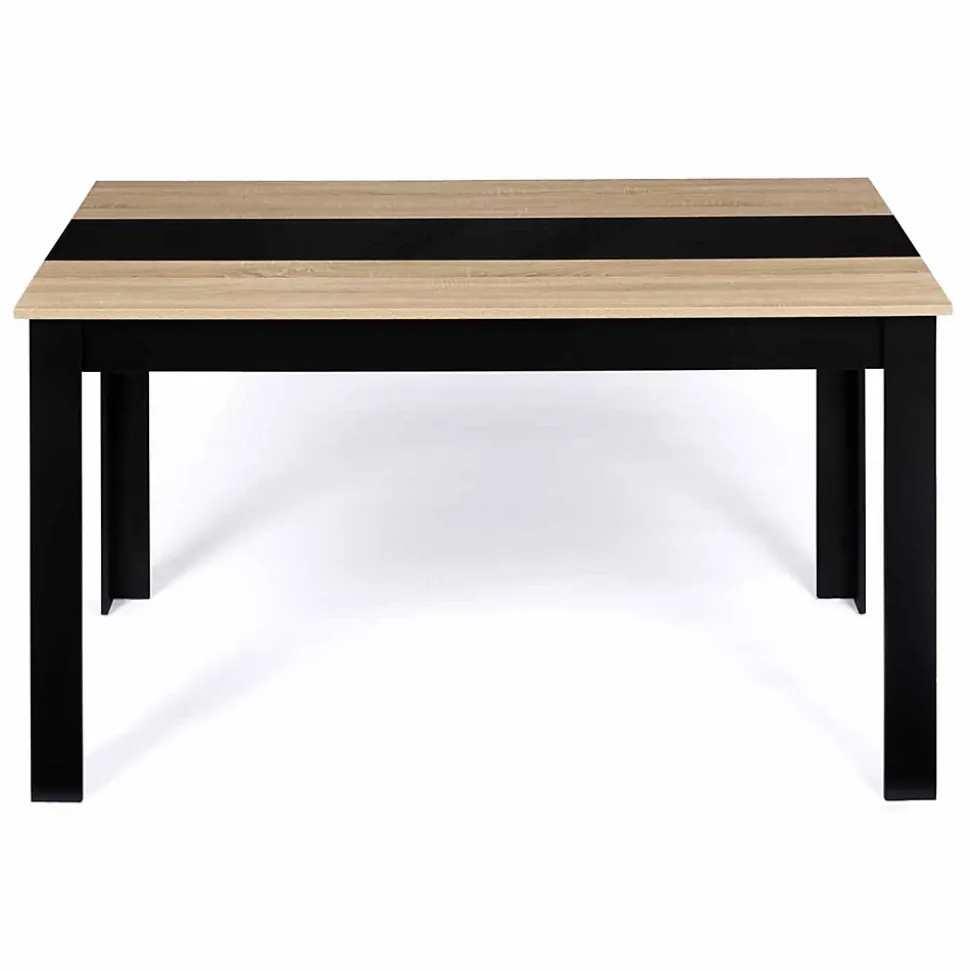 Table à manger rectangle GEORGIA 6 personnes noire et imitation hêtre 140 x 80 cm