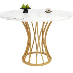 Table à manger ronde 80 cm effet marbre pour 4 à 6 personnes avec pieds dorés