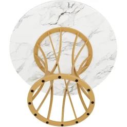 Table à manger ronde 80 cm effet marbre pour 4 à 6 personnes avec pieds dorés