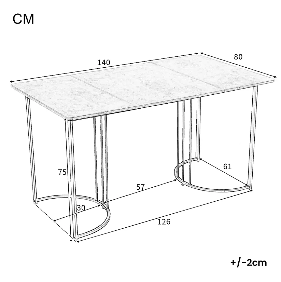 Table à manger 140x80 cm effet marbre avec pieds réglables - Gris