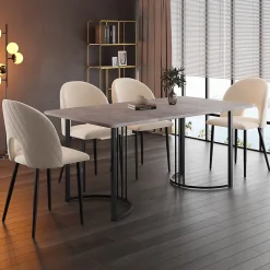 Table à manger 140x80 cm effet marbre avec pieds réglables - Gris