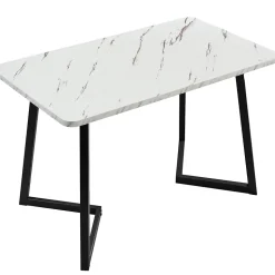 Table à manger 117x68 cm effet marbre avec pieds en métal - Noir et Blanc