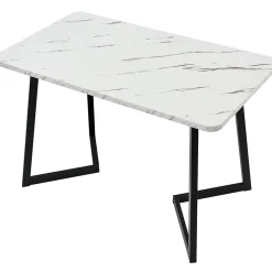 Table à manger 117x68 cm effet marbre avec pieds en métal - Noir et Blanc