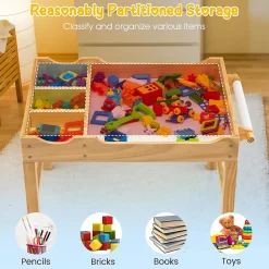 Table Activités pour Enfant Table de Construction2 en 1 avec Plateau Réversible et Espace de Stockage Classé Naturel
