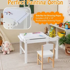 Table Activités pour Enfant Table de Construction 2 en 1 avec Plateau Réversible et Espace de Stockage Classé Blanc