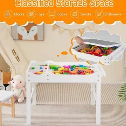 Table Activités pour Enfant Table de Construction 2 en 1 avec Plateau Réversible et Espace de Stockage Classé Blanc