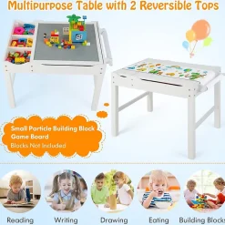 Table Activités pour Enfant Table de Construction 2 en 1 avec Plateau Réversible et Espace de Stockage Classé Blanc