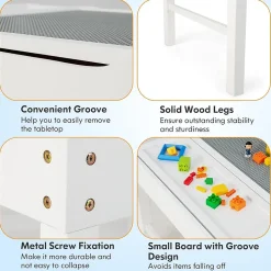 Table Activités pour Enfant Table de Construction 2 en 1 avec Plateau Réversible et Espace de Stockage Classé Blanc