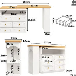 Table Bar Extensible Pivotante avec Rangement et Tiroirs - Meuble Bar Moderne pour Cuisine ou Salon - MDF Blanc
