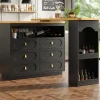 Table Bar Extensible Pivotante avec Rangement et Tiroirs - Meuble Bar Moderne pour Cuisine ou Salon - MDF Noir