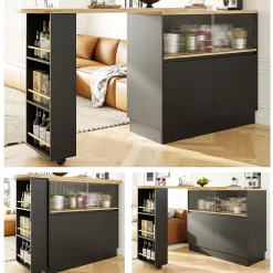 Table Bar Moderne Pivotante avec Rangements - Meuble Bar design pour Cuisine et Salon, MDF, 90x45x100 cm, Noir