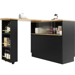 Table Bar Moderne Pivotante avec Rangements - Meuble Bar design pour Cuisine et Salon, MDF, 90x45x100 cm, Noir