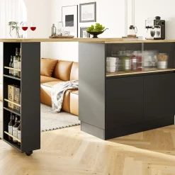 Table Bar Moderne Pivotante avec Rangements - Meuble Bar design pour Cuisine et Salon, MDF, 90x45x100 cm, Noir