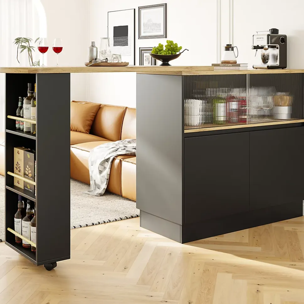 Table Bar Moderne Pivotante avec Rangements - Meuble Bar design pour Cuisine et Salon, MDF, 90x45x100 cm, Noir