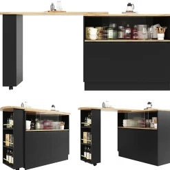 Table Bar Moderne Pivotante avec Rangements - Meuble Bar design pour Cuisine et Salon, MDF, 90x45x100 cm, Noir