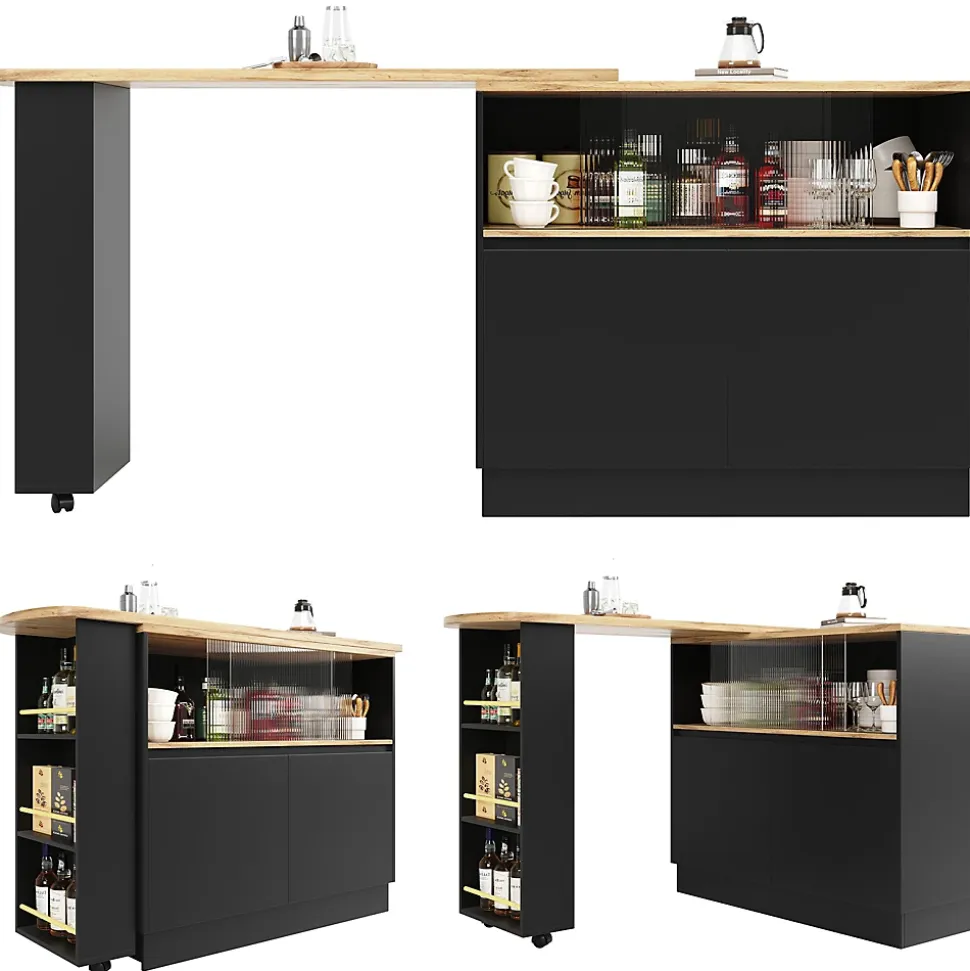 Table Bar Moderne Pivotante avec Rangements - Meuble Bar design pour Cuisine et Salon, MDF, 90x45x100 cm, Noir