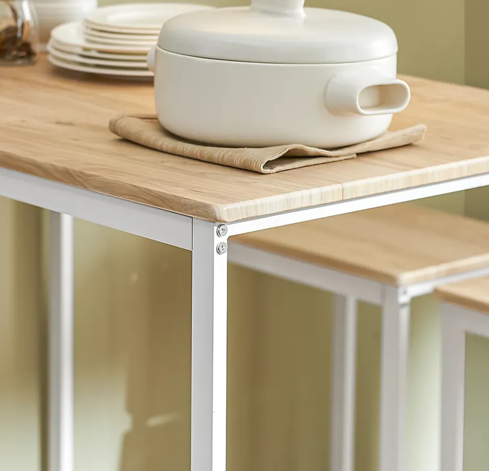 Table Bar SoBuy avec 4 Tabourets pour Cuisine d'Espaces Compacts Blanc 100x60x96cm OGT15-WN