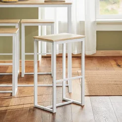 Table Bar SoBuy avec 4 Tabourets pour Cuisine d'Espaces Compacts Blanc 100x60x96cm OGT15-WN
