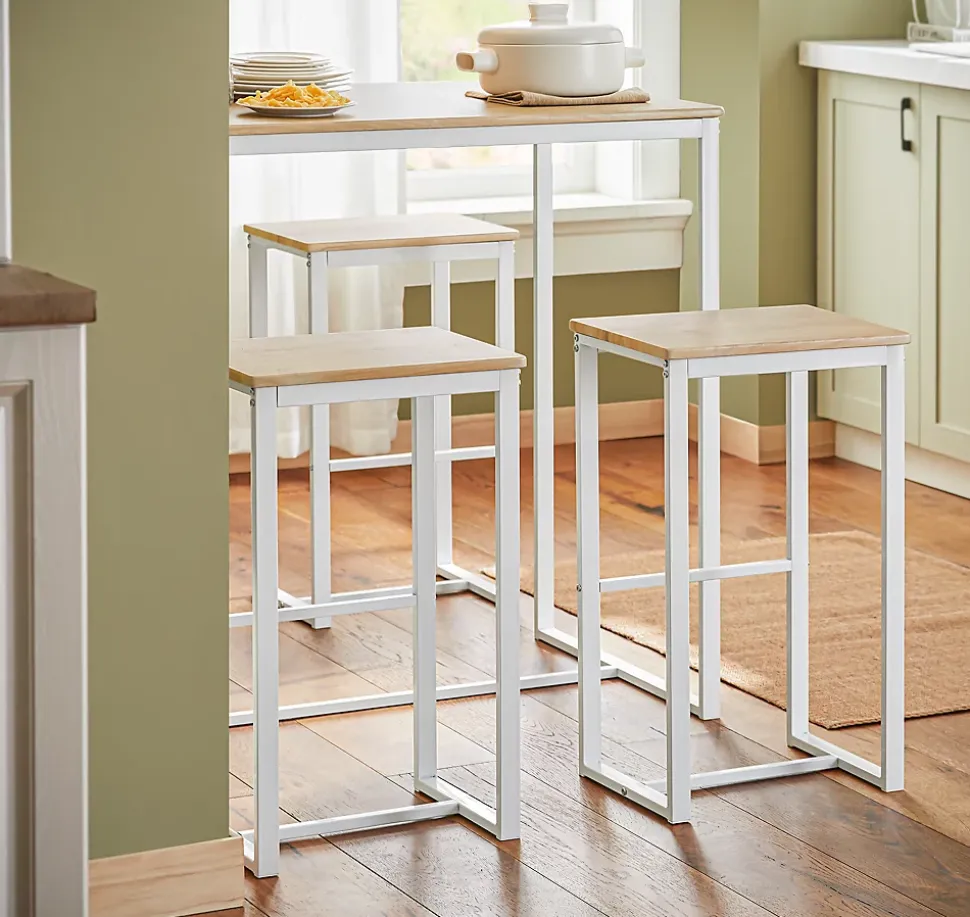 Table Bar SoBuy avec 4 Tabourets pour Cuisine d'Espaces Compacts Blanc 100x60x96cm OGT15-WN