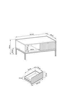 Table basse : Blanc, Noir, 104 x 46 x 68 cm, poignées dorées
