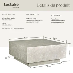 Table basse d'appoint avec pieds en bois MDF sans montage design minimaliste