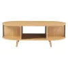 Table basse de salon Nordkapp avec portes coulissantes MDF bambou bois 120 x 55 x 40 cm naturel en.casa
