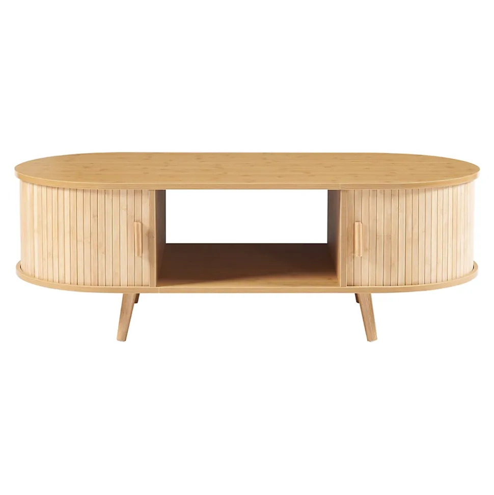 Table basse de salon Nordkapp avec portes coulissantes MDF bambou bois 120 x 55 x 40 cm naturel en.casa