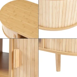 Table basse de salon Nordkapp avec portes coulissantes MDF bambou bois 120 x 55 x 40 cm naturel en.casa