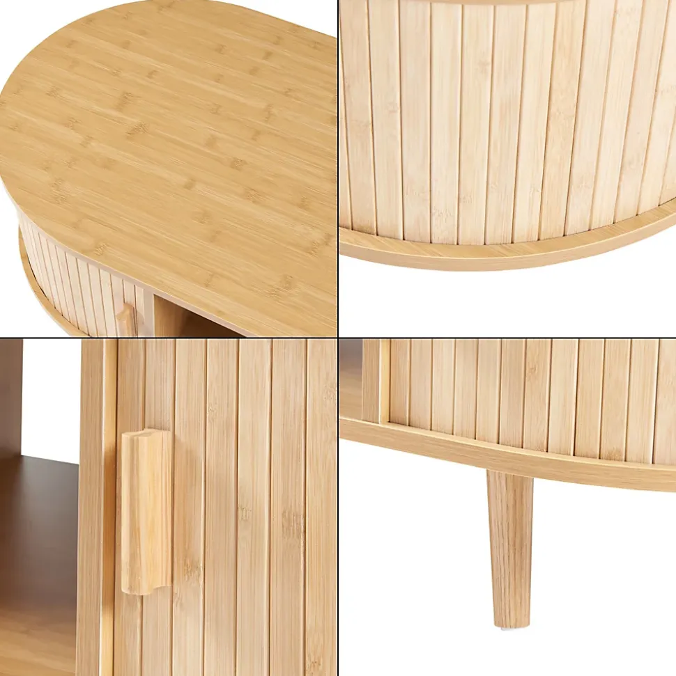 Table basse de salon Nordkapp avec portes coulissantes MDF bambou bois 120 x 55 x 40 cm naturel en.casa