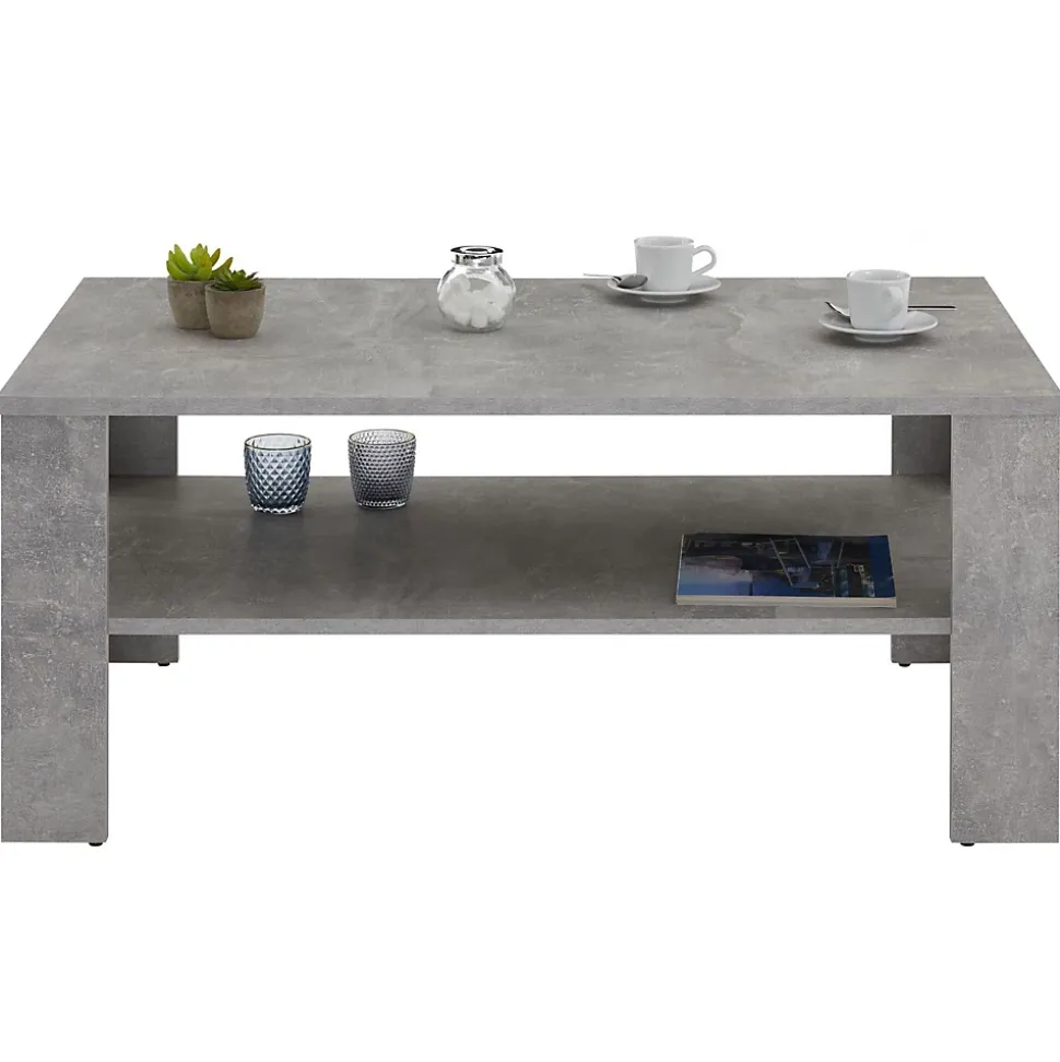 Table basse LORIENT, table de salon rectangulaire avec 1 étagère espace de rangement ouvert, en mélaminé décor béton