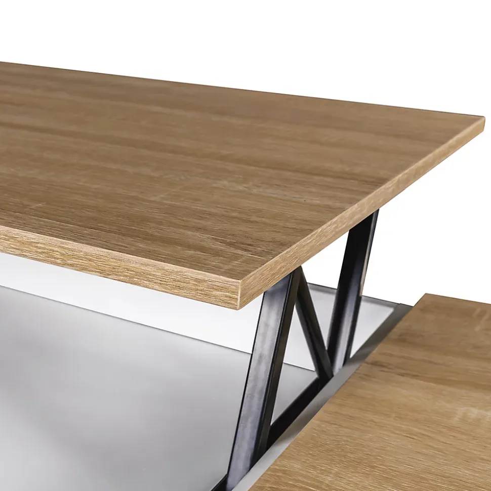 Table basse plateau relevable rectangulaire ELEA avec coffre bois blanc et façon hêtre