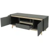 Table basse TV armoire vert-naturel 2 portes tiroir étagère commode 120x40x46cm