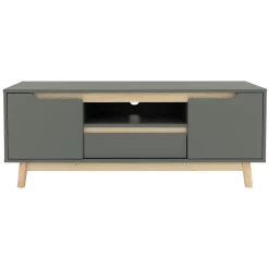 Table basse TV armoire vert-naturel 2 portes tiroir étagère commode 120x40x46cm