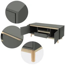 Table basse TV armoire vert-naturel 2 portes tiroir étagère commode 120x40x46cm