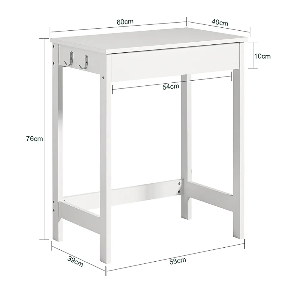 Table Bureau informatique Secrétaire avec 1 tiroir et 2 crochets, FWT43-W, SoBuy