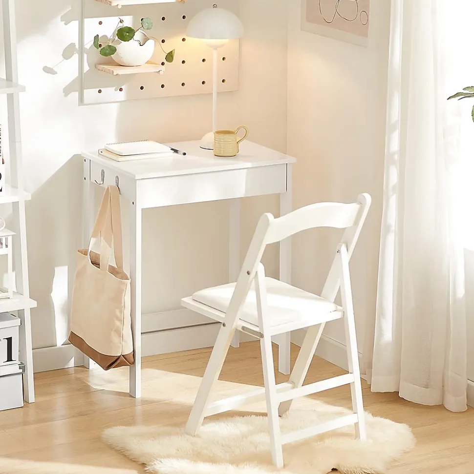 Table Bureau informatique Secrétaire avec 1 tiroir et 2 crochets, FWT43-W, SoBuy