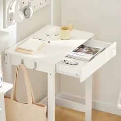 Table Bureau informatique Secrétaire avec 1 tiroir et 2 crochets, FWT43-W, SoBuy