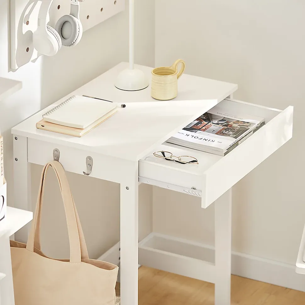 Table Bureau informatique Secrétaire avec 1 tiroir et 2 crochets, FWT43-W, SoBuy