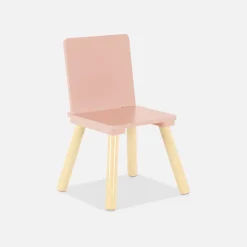 Table carrée enfant avec 2 chaises. pieds en pin. rose