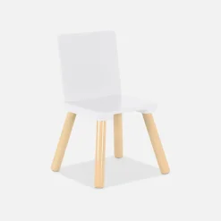 Table carrée enfant avec 2 chaises. pieds en pin. blanc