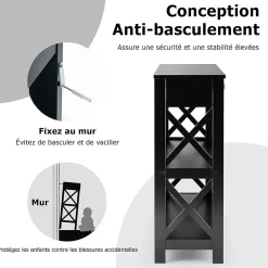 Table Console 3 Niveaux Design et Moderne Table appoint avec 2 étagère et Tiroirs 2 Croix Noir