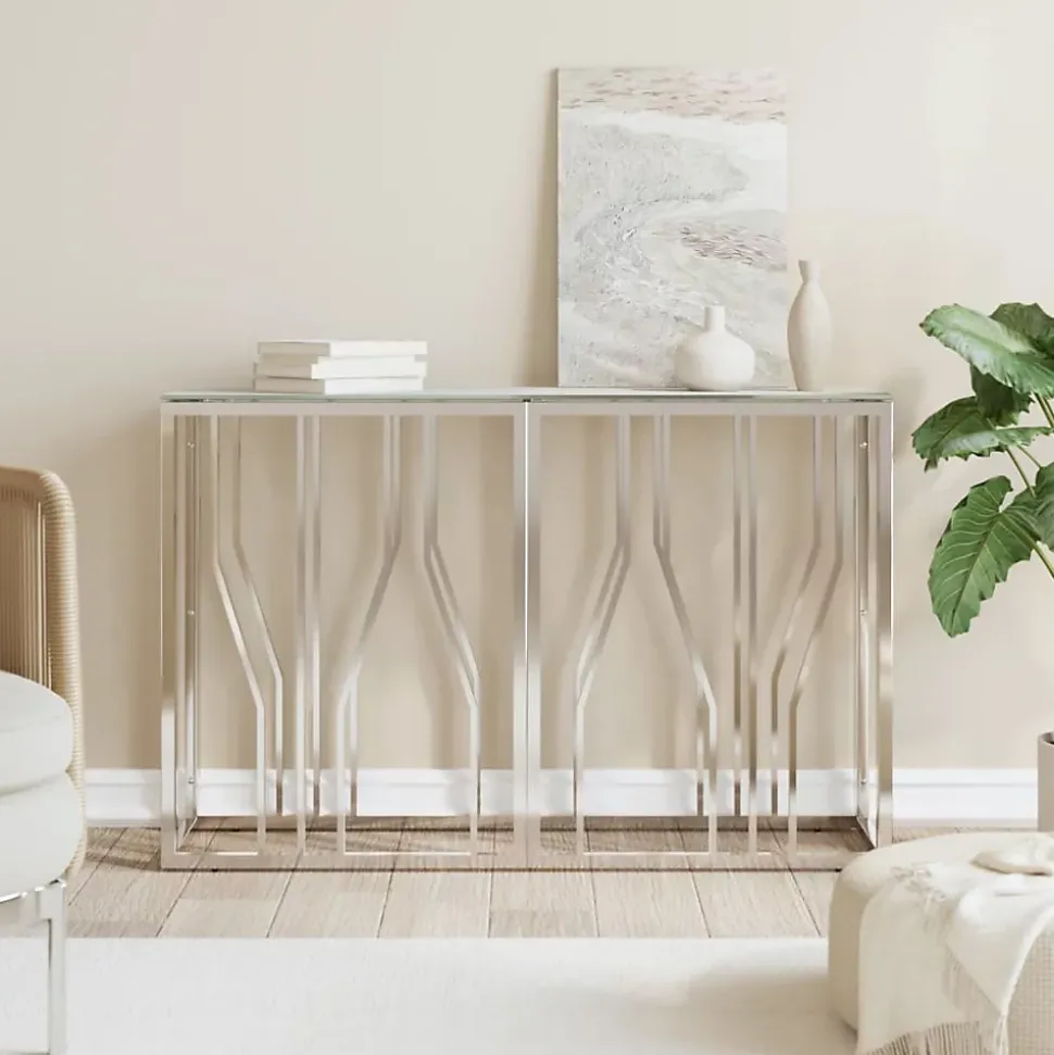 Table console argenté 110x30x70 cm acier inoxydable et verre vidaXL