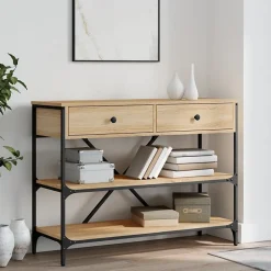 Table console avec tiroirs et étagères chêne sonoma vidaXL