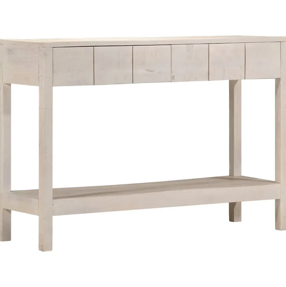 Table console blanc 110x35x75 cm bois de manguier solide vidaXL