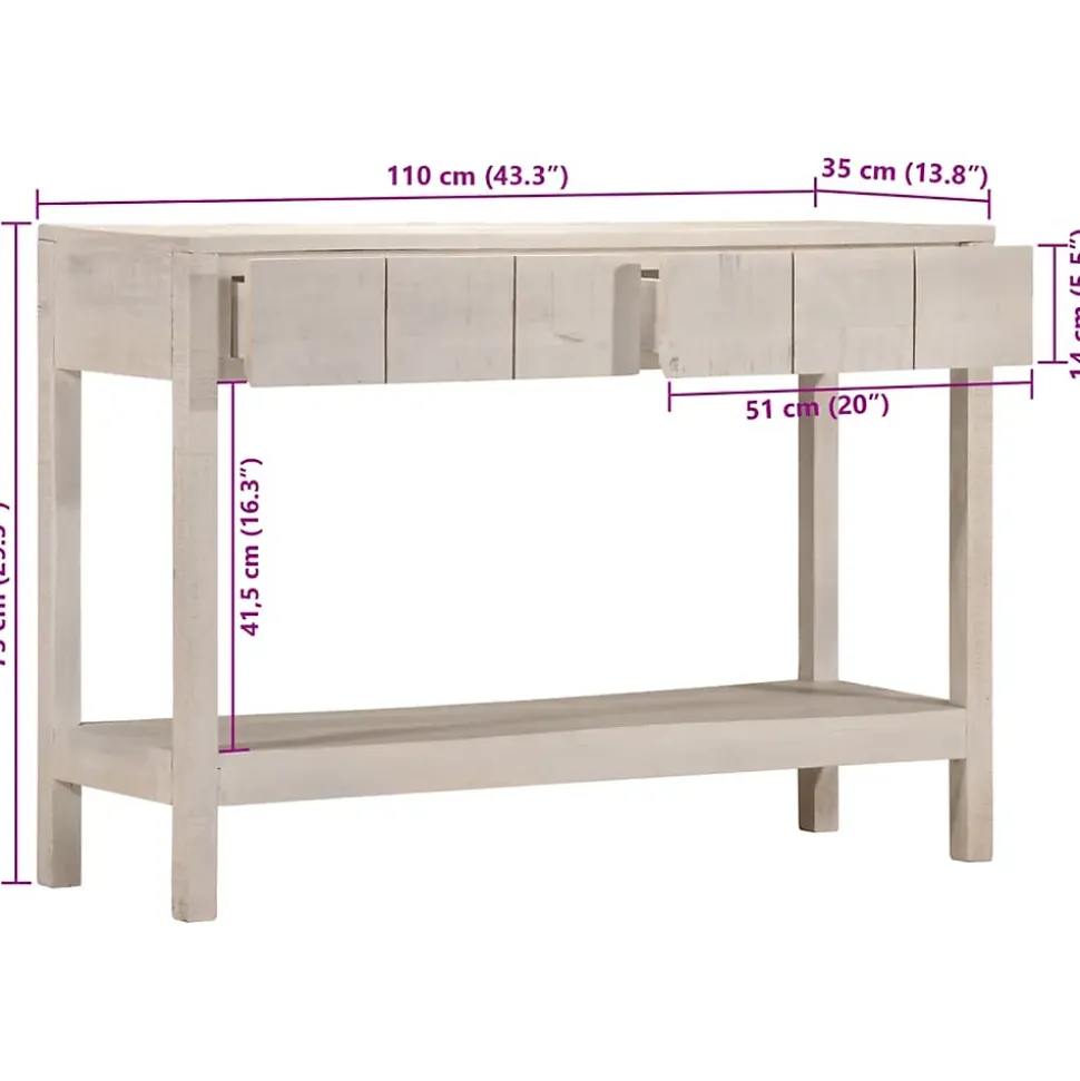 Table console blanc 110x35x75 cm bois de manguier solide vidaXL