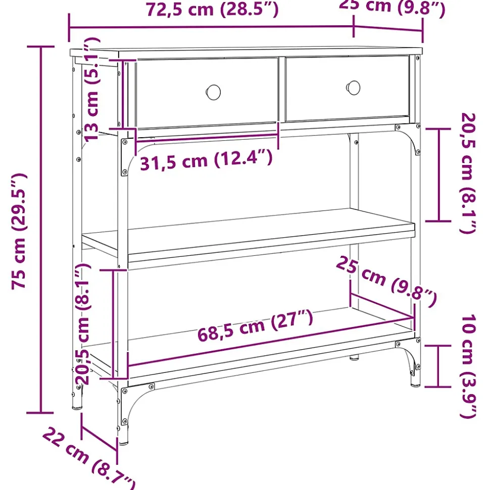 Table console Bois ancien 72,5 x 25 x 75 cm Bois d'ingénierie vidaXL