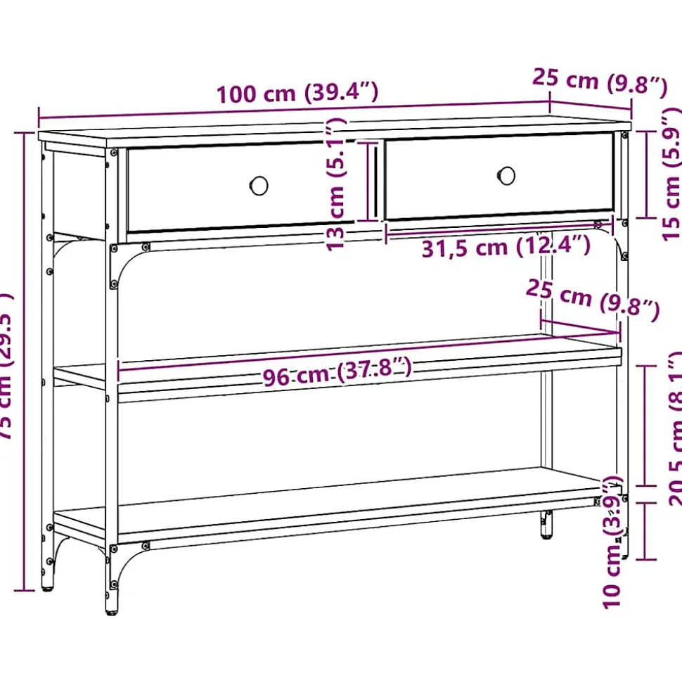 Table console Bois ancien 72,5 x 25 x 75 cm Bois d'ingénierie vidaXL