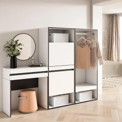 Table Console d'entrée 190x35x145cm meuble chaussures vestiaire blanc